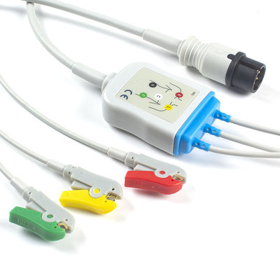 สายเคเบิล ECG 6 พิน AAMI และสายไฟตะกั่ว 3 ตัวเชื่อมต่อคลิป IEC สายเคเบิล ECG