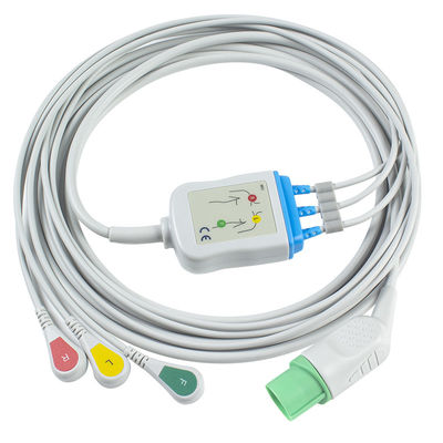Mindray Datascope 040-000966-00 EA6232A สายเคเบิล ECG และสายไฟ ขั้วต่อ 12 พิน สายเคเบิล ECG 3 ตะกั่ว IEC snap