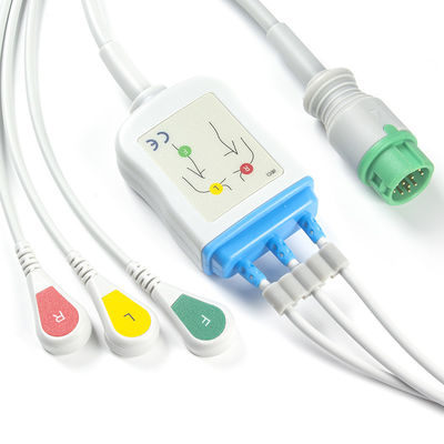 Mindray Datascope 040-000966-00 EA6232A สายเคเบิล ECG และสายไฟ ขั้วต่อ 12 พิน สายเคเบิล ECG 3 ตะกั่ว IEC snap