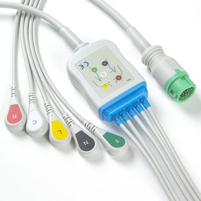 Mindray Datascope 040-000963-00 EA6252B สายเคเบิล ECG และสายไฟ ขั้วต่อ 12 พิน สายเคเบิล ECG 5 ตะกั่ว IEC snap