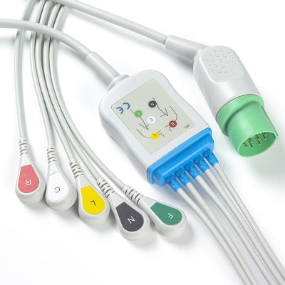 Nihon Kohden TEC-7631C สาย ECG และ Leadwires 11pin Connector ECG Cable 5 Lead IEC Snap