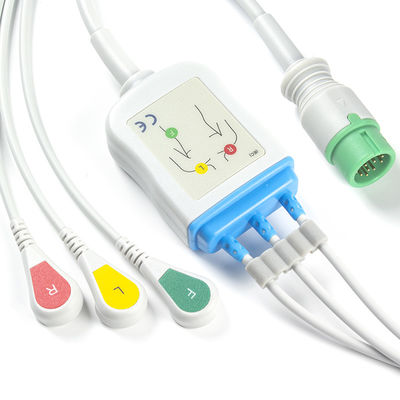 สายเคเบิล ECG Biolight BLT และสายไฟ 3 สาย IEC Clip 12Pin Connector สายเคเบิล ECG