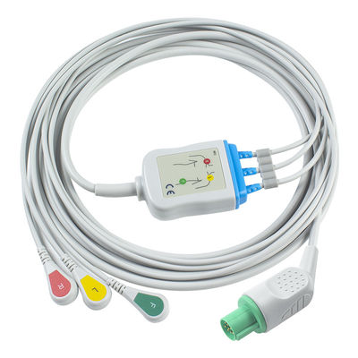 Hellige คอนเทปบอลตรง-เชื่อมต่อเคเบิล ECG และสายนําสําหรับ 3Lead IEC Snap
