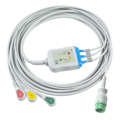 Zoll คาเบิ้ล ECG ชิ้นเดียวและสายนํา 6Pin คาเบิ้ล ECG 3 ช่อง