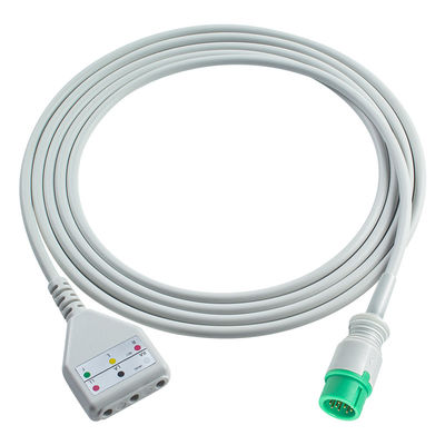 Mindray 12Pin ECG คาเบิ้ลกระดาน Datascope ดินสไตล์ 3Lead Cable 1.30M
