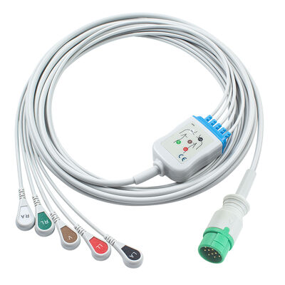 Emtel Fx2000 ECG Cables and Leadwires 12pin Connector ECG Cable 3 5 Lead IEC AHA Snap Grabber Clip