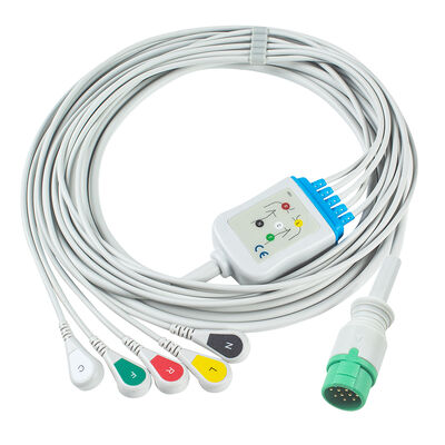 Emtel Fx2000 ECG Cables and Leadwires 12pin Connector ECG Cable 3 5 Lead IEC AHA Snap Grabber Clip