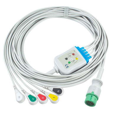 Ecomed ECG Cables and Leadwires 12pin Connector ECG Cable 3 5 Lead IEC AHA Snap Grabber Clip