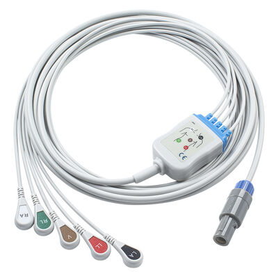 สาย ECG Epsilon Lemo 6 พิน และสายนำ ECG สายเคเบิล ECG 3 5 Lead IEC AHA Snap Grabber Clip