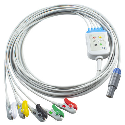 สาย ECG Epsilon Lemo 6 พิน และสายนำ ECG สายเคเบิล ECG 3 5 Lead IEC AHA Snap Grabber Clip