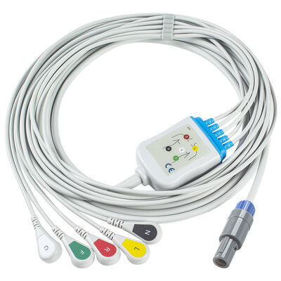 สาย ECG Epsilon Lemo 6 พิน และสายนำ ECG สายเคเบิล ECG 3 5 Lead IEC AHA Snap Grabber Clip