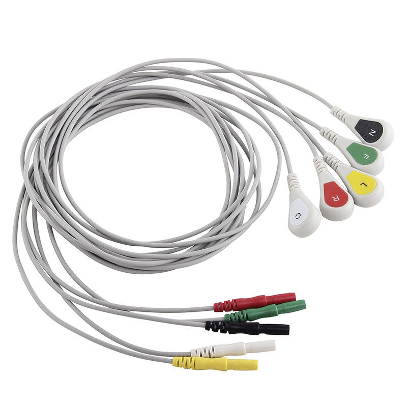 Medical 5 Lead Snap Ecg Cable Din 1.5 AAMI 6pin Holter ECG Cable และ Leadwire สำหรับเครื่องบันทึก Holer