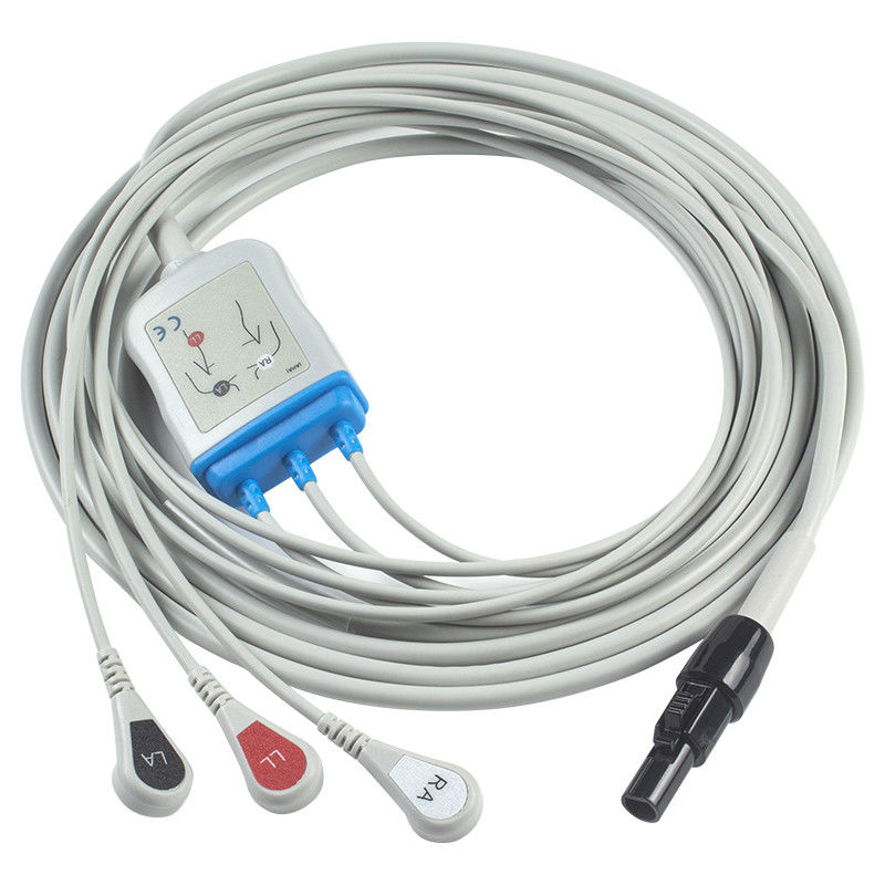 Kontron 125 128 VSM510 สายเคเบิล ECG และสายไฟ 3 สาย AHA Snap 7Pin Connector สายเคเบิล ECG