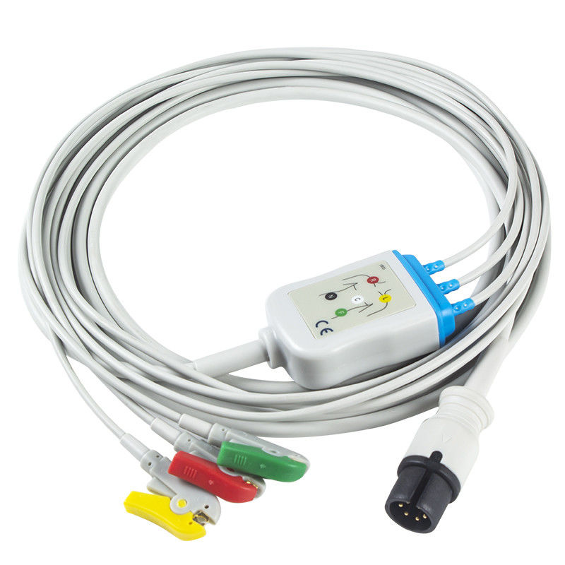 สายเคเบิล ECG 6 พิน AAMI และสายไฟตะกั่ว 3 ตัวเชื่อมต่อคลิป IEC สายเคเบิล ECG