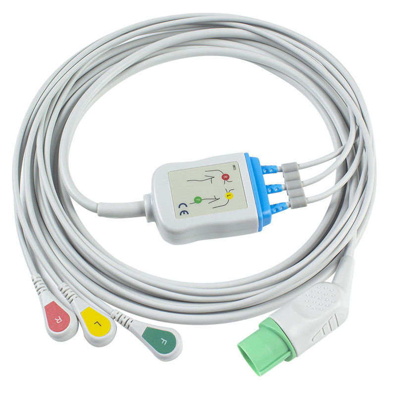Mindray Datascope 040-000966-00 EA6232A สายเคเบิล ECG และสายไฟ ขั้วต่อ 12 พิน สายเคเบิล ECG 3 ตะกั่ว IEC snap