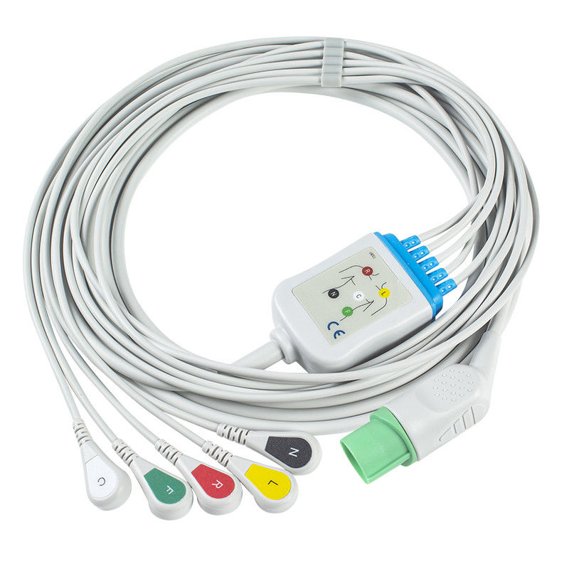 Nihon Kohden TEC-7631C สาย ECG และ Leadwires 11pin Connector ECG Cable 5 Lead IEC Snap