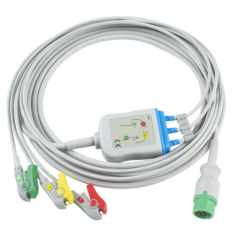 สายเคเบิล ECG Biolight BLT และสายไฟ 3 สาย IEC Clip 12Pin Connector สายเคเบิล ECG