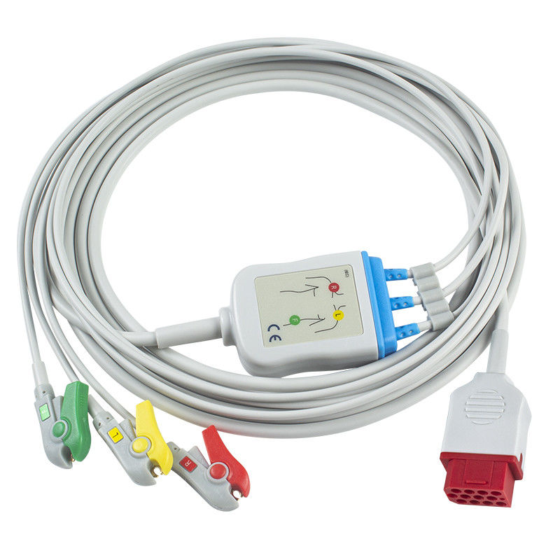 Bionet ใหม่ BM3 BM5 สาย ECG และ Leadwires 12 Pin Connector ECG Cable 3 Lead IEC Grabber Clip