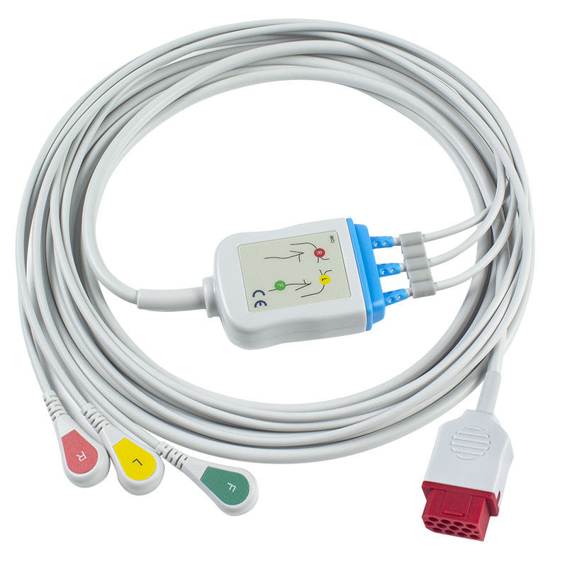 Bionet รุ่นใหม่ BM3 BM5 สายเคเบิล ECG และสายตะกั่ว สายเคเบิล ECG แบบสแน็ป 3 ตะกั่ว ขั้วต่อ IEC 12 ขา