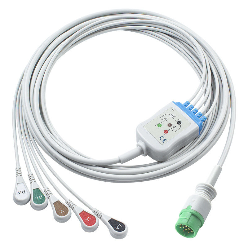 Fukuda Denshi สอดคล้องตรงต่อเคเบิล ECG และสายนํา - CI-700E-5 5Lead AHA Snap