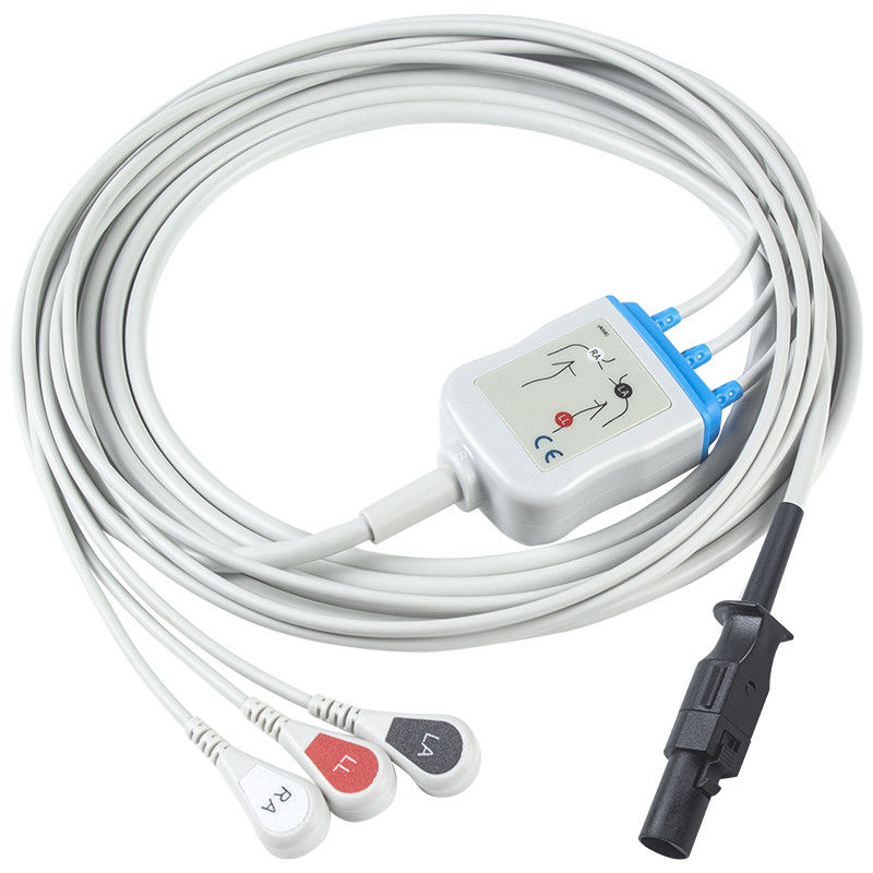 สําหรับ Welch Allyn รองรับ AHA Iec ECG Cable 008-0880-00 3 Lead AHA Snap