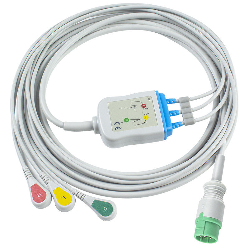 สําหรับชิลเลอร์ที่สอดคล้องกับเคเบิล ECG และสายนํา สายตรงเชื่อมต่อ 3 Lead Iec Snap
