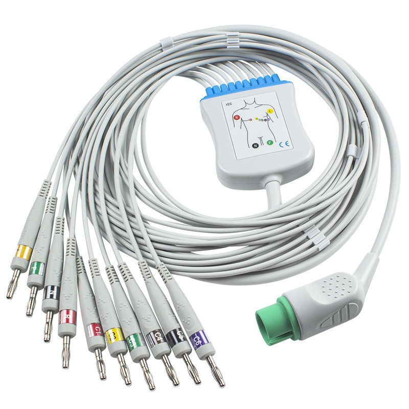 สายเคเบิล Spacelabs EKG สำหรับ Spacelabs 90367, 90369, 90496, 91496, Ultraview15 พิน IEC Banana 4.0