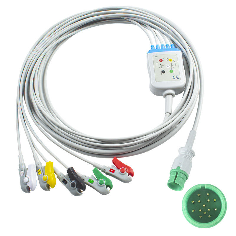 Promed PM-12 PM-12C PM-12D สายไฟฟ้า ECG และสายไฟฟ้านํา 14pin Connector ECG Cable 3 Lead IEC snap