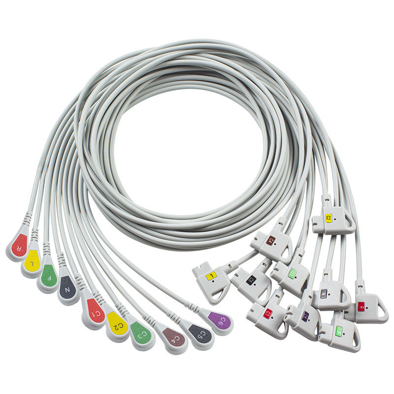 รองรับ P-Hilips Trim 10Lead ECG Cable IEC Snap สําหรับ PageWriter Trim I, PageWriter Trim II