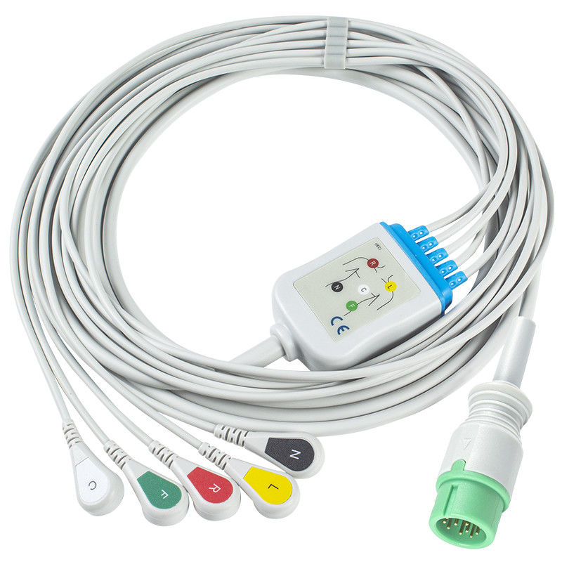 คาเบิ้ล ECG ที่เข้ากันได้ 5 ช่อง สําหรับเครื่องตรวจหัวใจ Medetec ECG อังกฤษ IEC Snap