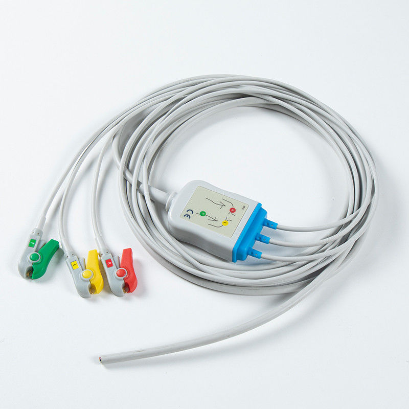 1m 3.0 กว้าง สายเคเบิล ECG ครึ่งเสร็จ 3Lead IEC Grabber โดยไม่มีตัวเชื่อม มีอายุการใช้งาน 24 เดือน