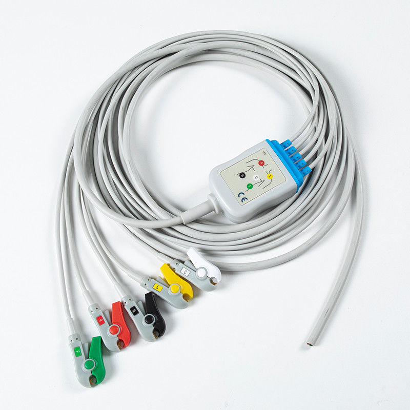 สาย ECG ครึ่งเสร็จโดยไม่มีเครื่องเชื่อม 5Lead ECG Grabber IEC 2.5m 5.0 กว้าง