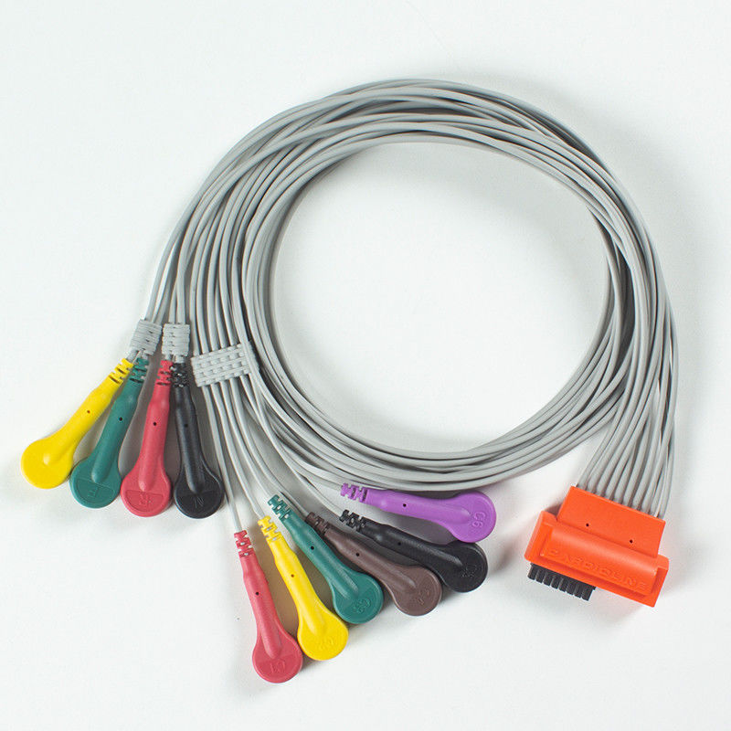 สอดคล้อง Cardioline Touch ECG 10Lead คาเบล ECG IEC Snap กับ TPU สีเทาและสีส้ม