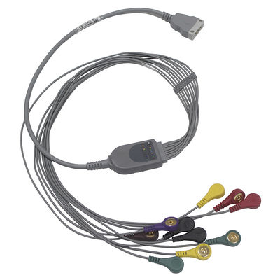 BENEWARE สายเคเบิลตะกั่วอิเล็กโทรดแบบตรง Holter 3 ฟุต สายเคเบิลเครื่อง ECG IEC Snap