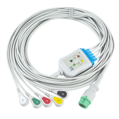 Mindray Datascope 040-000963-00 EA6252B สายเคเบิล ECG และสายไฟ ขั้วต่อ 12 พิน สายเคเบิล ECG 5 ตะกั่ว IEC snap